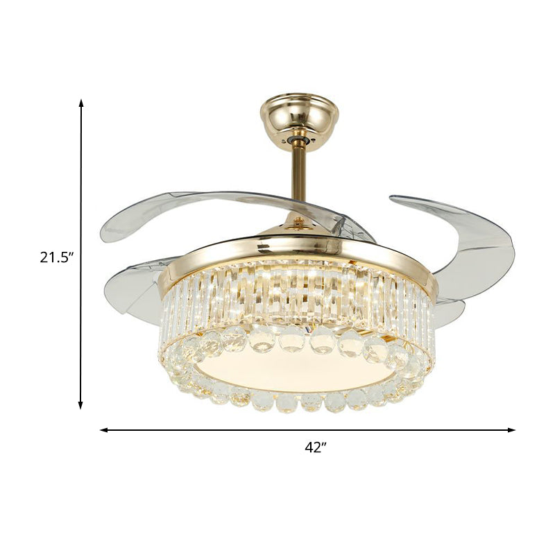 4-Blade Crystal Ball Semi Mount Fan Light Modernity LED Gold Finish Downrod Ceiling Lamp Clearhalo 'Ceiling Fans with Lights' 'Ceiling Fans' 'Modern Ceiling Fans' 'Modern' Lighting' 1626830