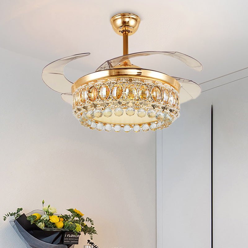 Vintage Crown LED Ceiling Fan Clear Crystal Ball LED Living Room Semi Flush Light in Gold Gold Clearhalo 'Ceiling Fans with Lights' 'Ceiling Fans' 'Modern Ceiling Fans' 'Modern' Lighting' 1626832