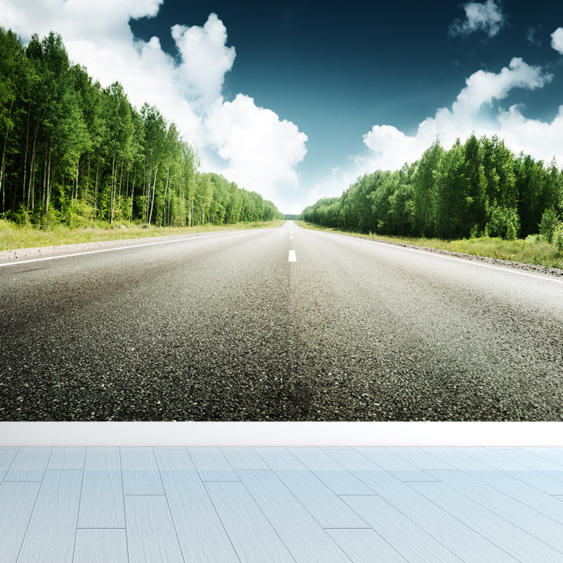 Highway Scene Mural Wallpaper Modern Non-Woven Cloth Wall Covering in Soft Color Clearhalo 'Wall Decor' 'Wall Mural' 1626975