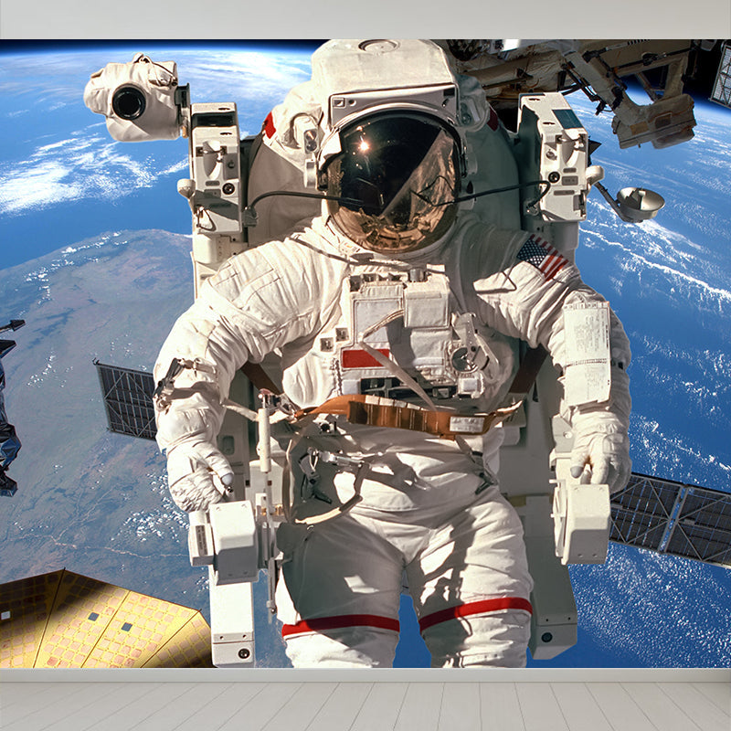 Blue Astronaut Mural Wallpaper Outer Space Futuristic Stain Resistant Wall Decor Clearhalo 'Wall Decor' 'Wall Mural' 1627974