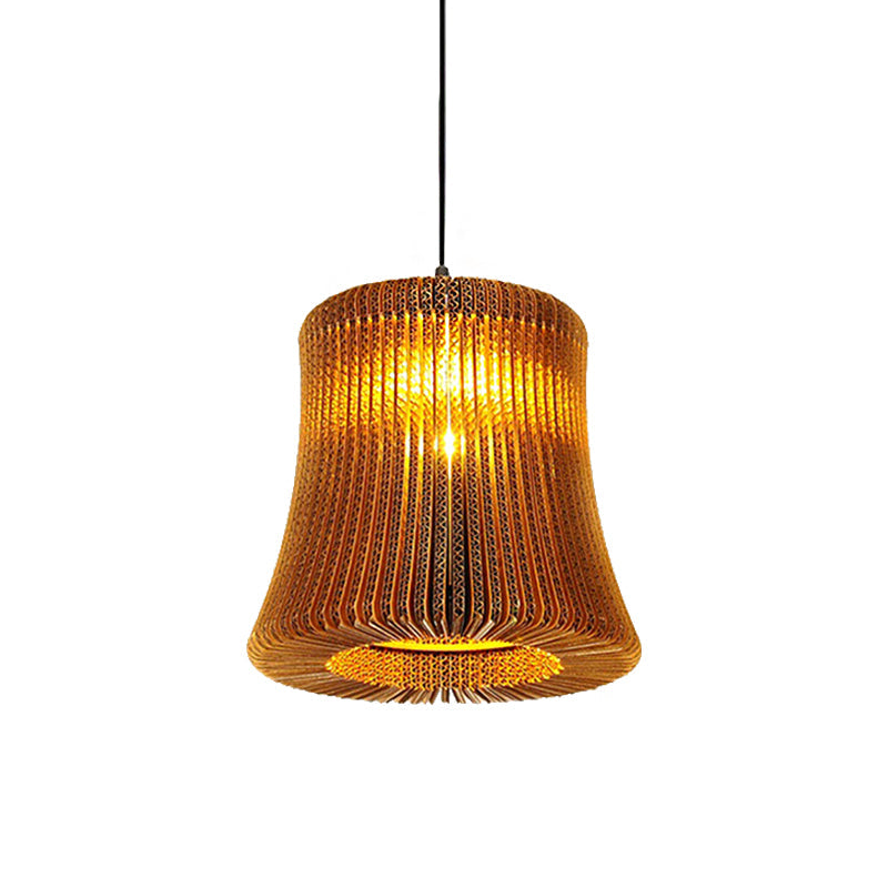 1 Bulb Ceiling Fixture with Cylinder Shade Corrugated Paper Asian Stylish Dining Room Pendant Lighting in Brown Clearhalo 'Ceiling Lights' 'Modern Pendants' 'Modern' 'Pendant Lights' 'Pendants' Lighting' 162818