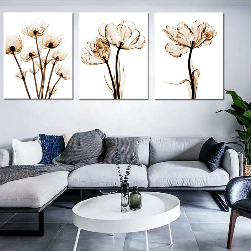 Countryside Flower Wall Decoration Canvas Textured Brown Art Print for Family Room Brown One Set Clearhalo 'Art Gallery' 'Canvas Art' 'Country Art Gallery' 'French Country' 'Rustic' Arts' 1628438