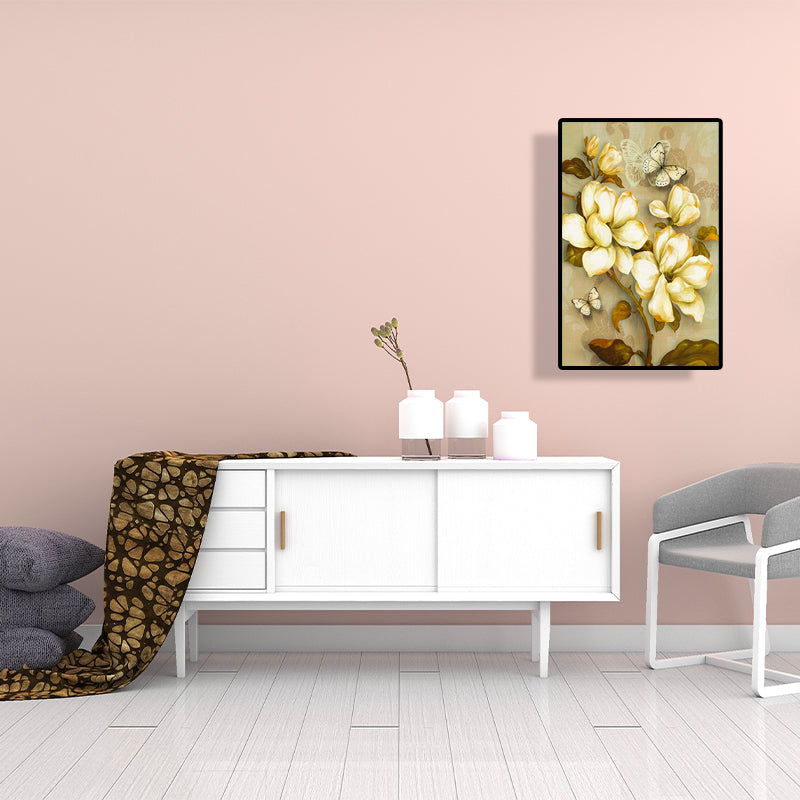 Gold Blooming Flower Print Canvas Textured French Country Living Room Wall Art