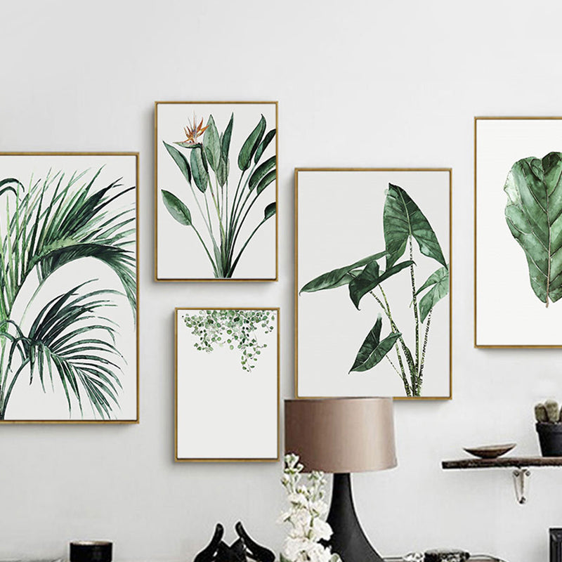 Farmhouse Botanics Wall Art Green Leaf Canvas Print for Living Room, Textured Green One Set Clearhalo 'Art Gallery' 'Canvas Art' 'Country Art Gallery' 'French Country' 'Rustic' Arts' 1628596
