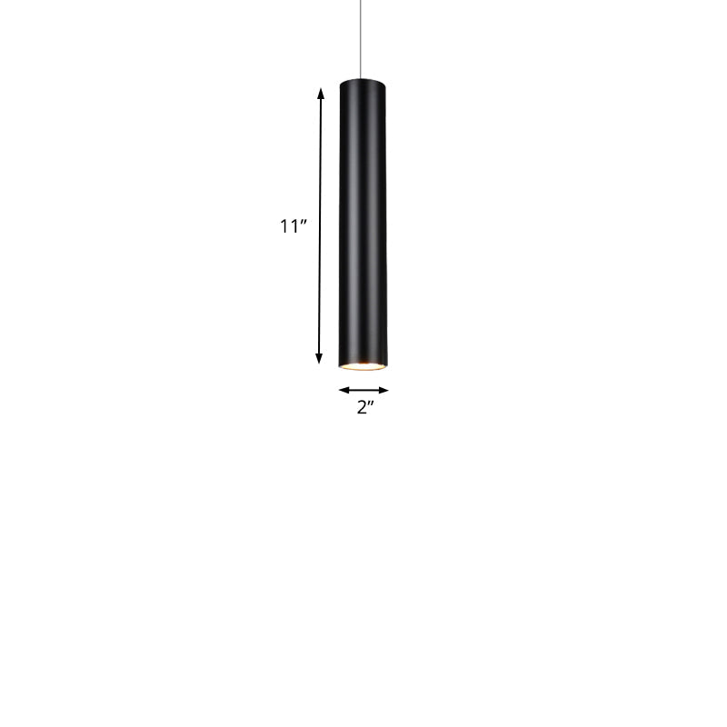 11"/19"/27" Height Cylinder Aluminum Pendant Lighting Minimalist Black LED Light for Dining Room in Warm/White Clearhalo 'Ceiling Lights' 'Modern Pendants' 'Modern' 'Pendant Lights' 'Pendants' Lighting' 162863