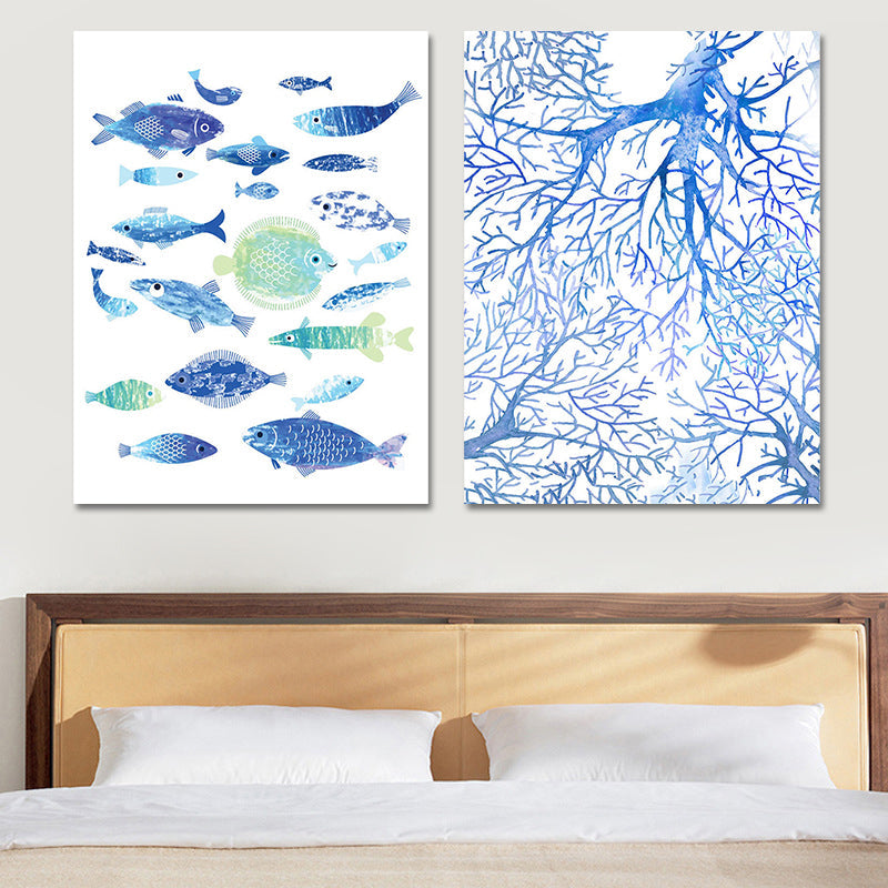 Tropical Undersea World Art Print Blue Living Room Wall Decoration, Textured Surface Clearhalo 'Art Gallery' 'Canvas Art' 'Coastal Art Gallery' 'Nautical' Arts' 1628653