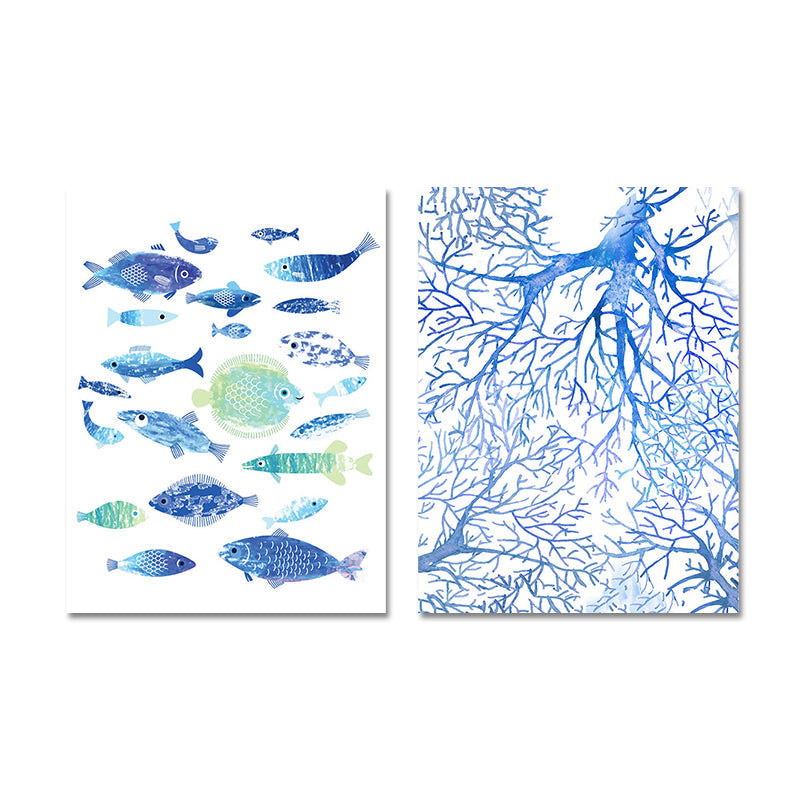 Tropical Undersea World Art Print Blue Living Room Wall Decoration, Textured Surface Clearhalo 'Art Gallery' 'Canvas Art' 'Coastal Art Gallery' 'Nautical' Arts' 1628655