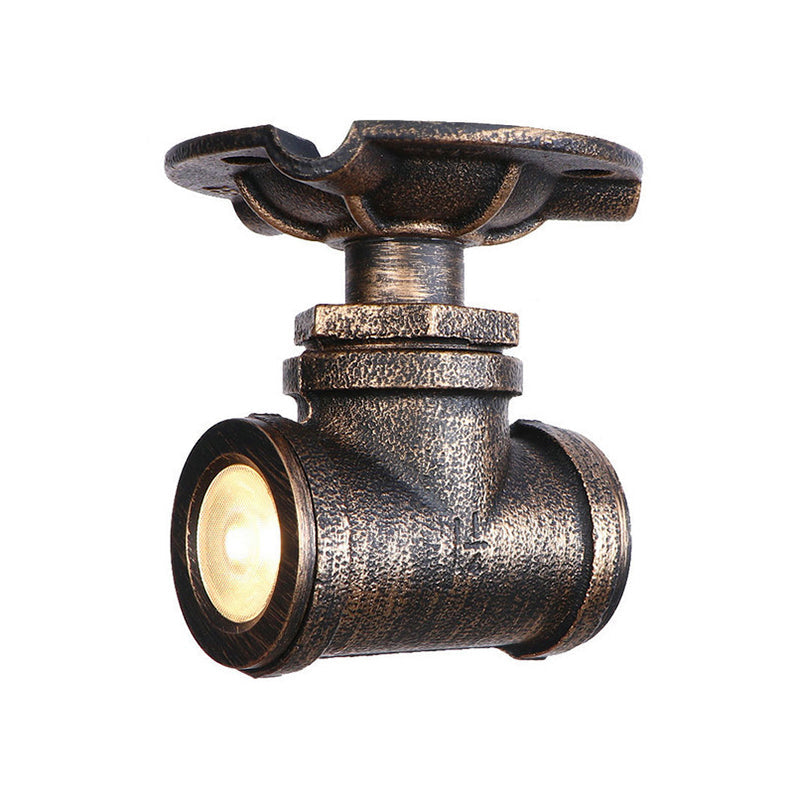 1 Light Metal Semi Flush Light Rustic Industrial Antique Brass Water Pipe Hallway Ceiling Mounted Light Clearhalo 'Ceiling Lights' 'Close To Ceiling Lights' 'Close to ceiling' 'Semi-flushmount' Lighting' 163057