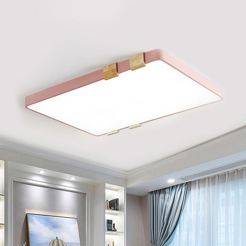 Rectangular Ceiling Light Fixture Nordic Acrylic 1-Light Pink/Yellow/Blue Flush Mount Lamp in Warm/White Light Pink Clearhalo 'Ceiling Lights' 'Close To Ceiling Lights' 'Close to ceiling' 'Flush mount' Lighting' 163284
