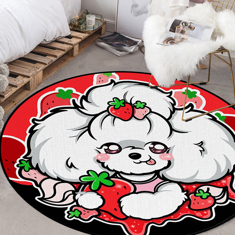 Kids Bedroom Rug in Purple and Red Animal Dog Star Strawberry Print Rug Polyester Non-Slip Area Rug Red Clearhalo 'Area Rug' 'Rug' 1634472