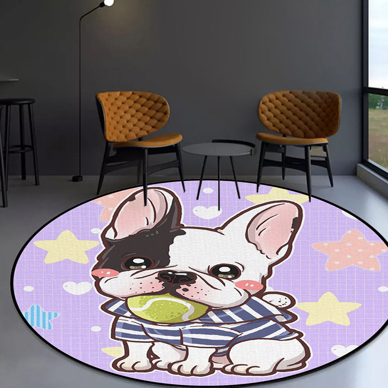 Kids Bedroom Rug in Purple and Red Animal Dog Star Strawberry Print Rug Polyester Non-Slip Area Rug Purple Clearhalo 'Area Rug' 'Rug' 1634475