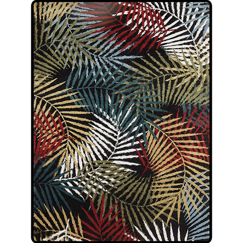 Black Bedroom Rug Vintage Botanical Leaf Pattern Area Rug Polyester Pet Friendly Washable Carpet Clearhalo 'Area Rug' 'Rugs' 'Vintage' Rug' 1635430
