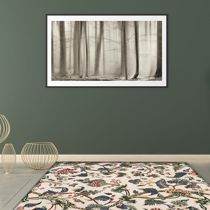 Light Yellow Vintage Rug Polyester Floral and Leaf Pattern Rug Washable Non-Slip Backing Carpet for Living Room Clearhalo 'Area Rug' 'Rugs' 'Vintage' Rug' 1635713