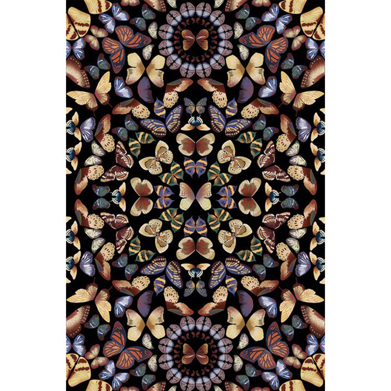Black and White Vintage Rug Polyester Butterfly Pattern Rug Washable Non-Slip Backing Carpet for Living Room Clearhalo 'Area Rug' 'Rugs' 'Vintage' Rug' 1635738