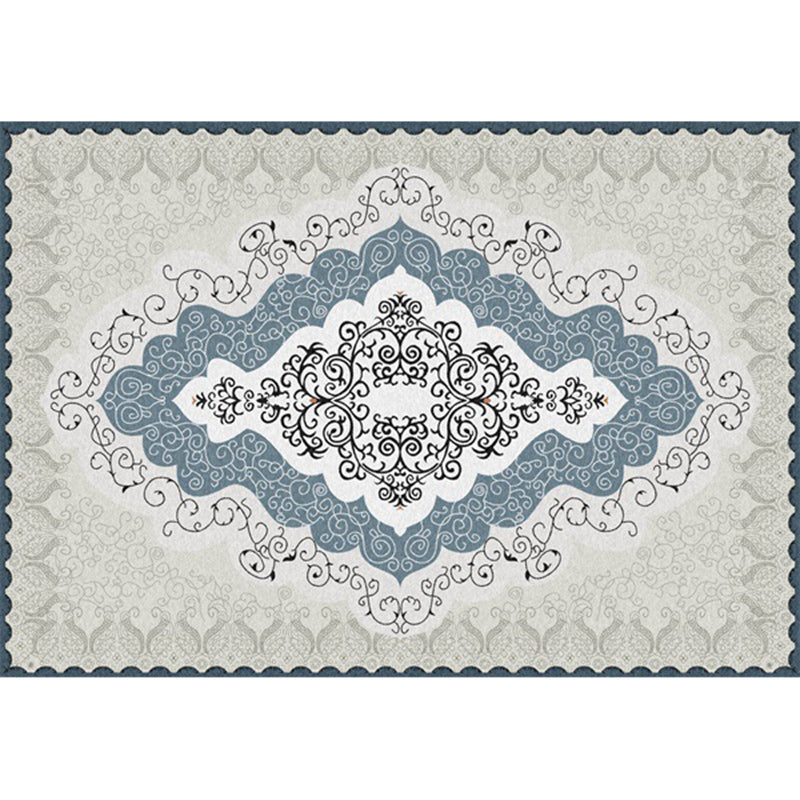 Mediterranean Moroccan Rug in Blue and Grey Medallion Motif Pattern Rug Polyester Non-Slip Carpet for Home Decoration Clearhalo 'Area Rug' 'Moroccan' 'Rugs' Rug' 1636302