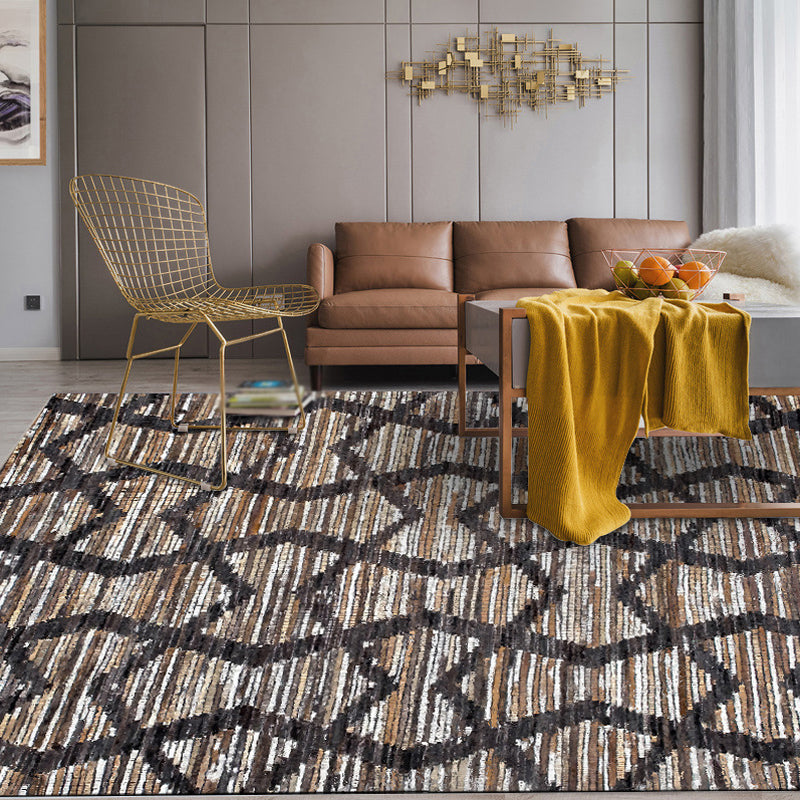 Brown Bedroom Rug Novelty Geometry Stripe Wave Pattern Area Rug Polyester Anti-Slip Backing Carpet Brown Clearhalo 'Area Rug' 'Rug' 1636782