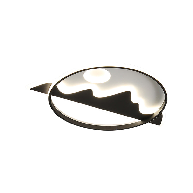 LED Flush Ceiling Lamp Modernist Black Living Room Flush Light Fixture with Mountain and Sun Pattern Clearhalo 'Ceiling Lights' 'Close To Ceiling Lights' 'Close to ceiling' 'Flush mount' Lighting' 1636926