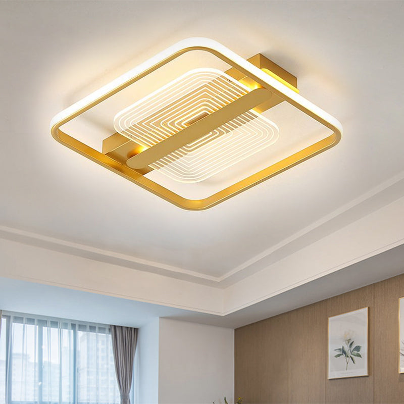 Metallic Square Frame Ceiling Flush Modern LED Gold Flush Mount Lamp in Warm/White Light, 16.5"/20.5" Width Clearhalo 'Ceiling Lights' 'Close To Ceiling Lights' 'Close to ceiling' 'Flush mount' Lighting' 1636977