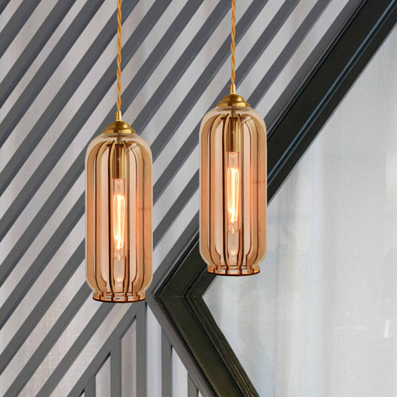 Capsule/Dome Dining Room Hanging Lamp Industrial Amber Glass Single Bulb Gold Suspension Light with Stranded Rope Clearhalo 'Ceiling Lights' 'Close To Ceiling Lights' 'Glass shade' 'Glass' 'Industrial Pendants' 'Industrial' 'Middle Century Pendants' 'Pendant Lights' 'Pendants' 'Tiffany' Lighting' 1637031