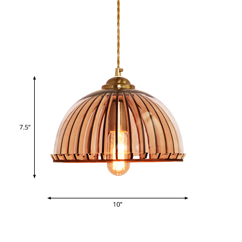 Capsule/Dome Dining Room Hanging Lamp Industrial Amber Glass Single Bulb Gold Suspension Light with Stranded Rope Clearhalo 'Ceiling Lights' 'Close To Ceiling Lights' 'Glass shade' 'Glass' 'Industrial Pendants' 'Industrial' 'Middle Century Pendants' 'Pendant Lights' 'Pendants' 'Tiffany' Lighting' 1637038