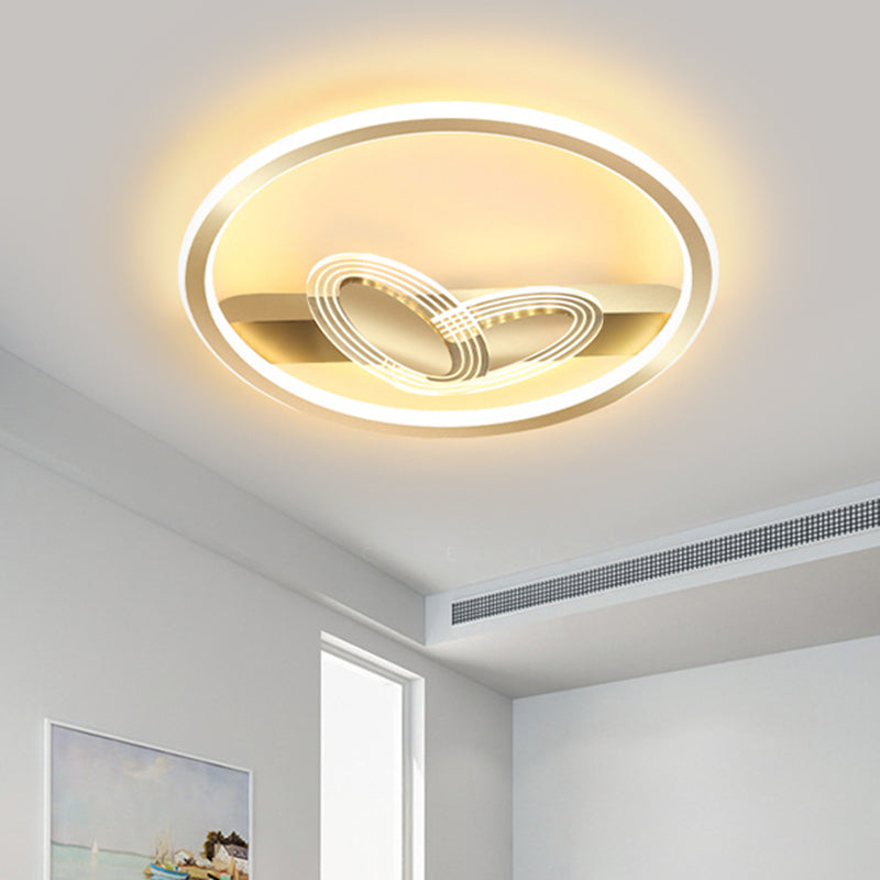 Ring and Bow Flush Mount Modernist Metal Black/Gold LED Ceiling Flush in Warm/White Light, 16"/19.5" Wide Gold Clearhalo 'Ceiling Lights' 'Close To Ceiling Lights' 'Close to ceiling' 'Flush mount' Lighting' 1637055