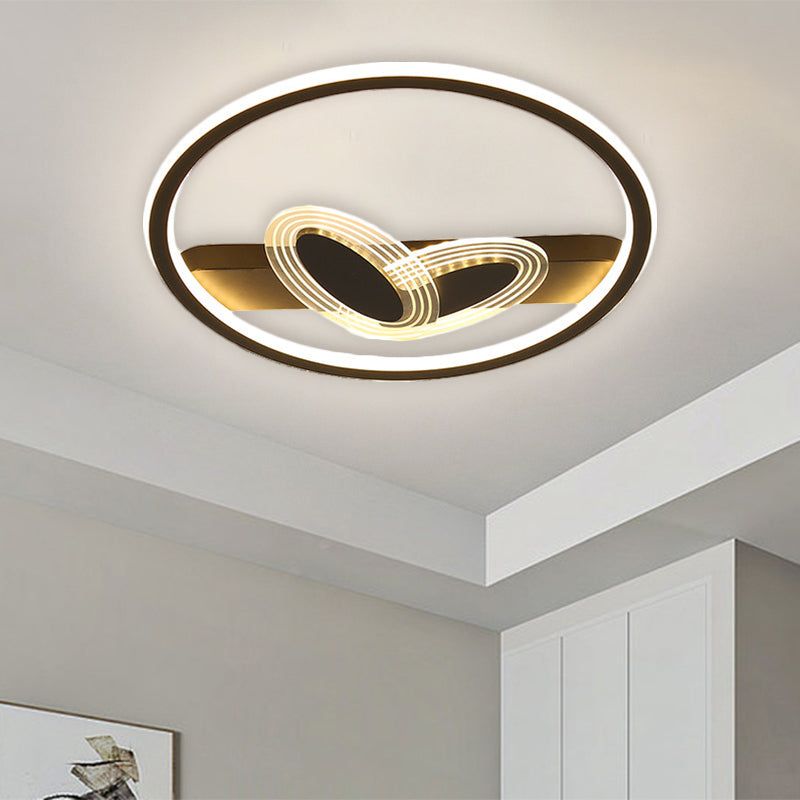 Ring and Bow Flush Mount Modernist Metal Black/Gold LED Ceiling Flush in Warm/White Light, 16"/19.5" Wide Clearhalo 'Ceiling Lights' 'Close To Ceiling Lights' 'Close to ceiling' 'Flush mount' Lighting' 1637061