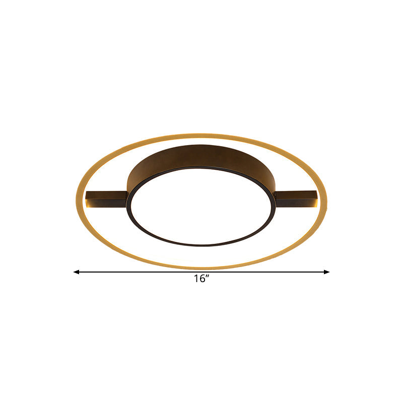 Ring and Drum Ceiling Lighting Nordic Metallic LED Black Flush Mount Lamp in Warm/White Light, 16"/19.5"/23.5" W Clearhalo 'Ceiling Lights' 'Close To Ceiling Lights' 'Close to ceiling' 'Flush mount' Lighting' 1637076
