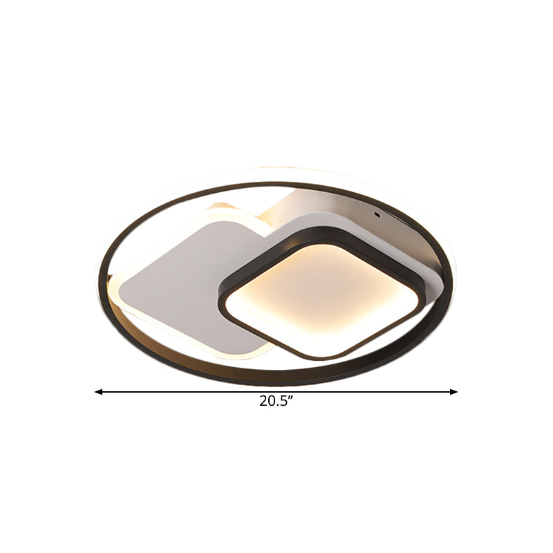Black Circle and Square Flush Mount Nordic LED Aluminum Ceiling Fixture in Warm/White Light, 16.5"/20.5" W Clearhalo 'Ceiling Lights' 'Close To Ceiling Lights' 'Close to ceiling' 'Flush mount' Lighting' 1637083