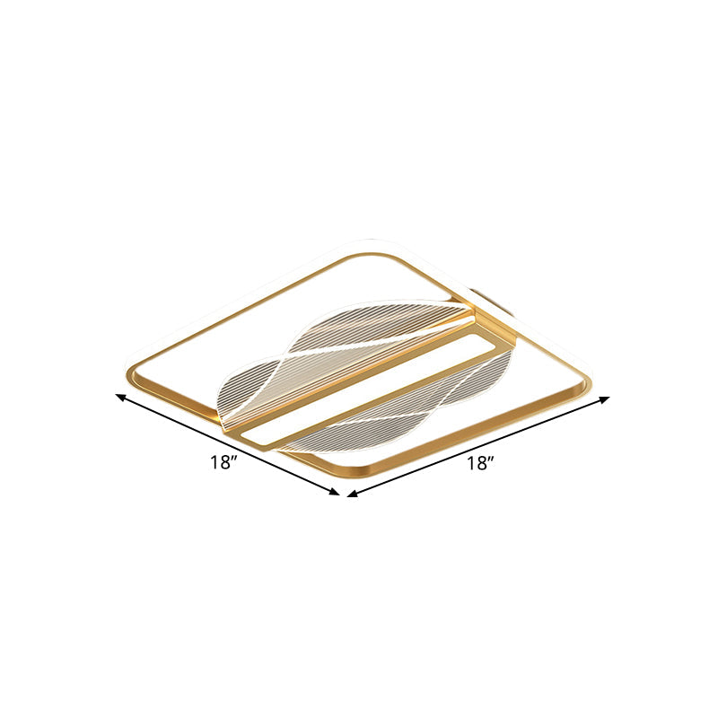 Simplicity LED Flush Mount Gold Squared Bar Decor Ceiling Lighting with Metallic Shade in Warm/White Light, 18"/21.5" Wide Clearhalo 'Ceiling Lights' 'Close To Ceiling Lights' 'Close to ceiling' 'Flush mount' Lighting' 1637096