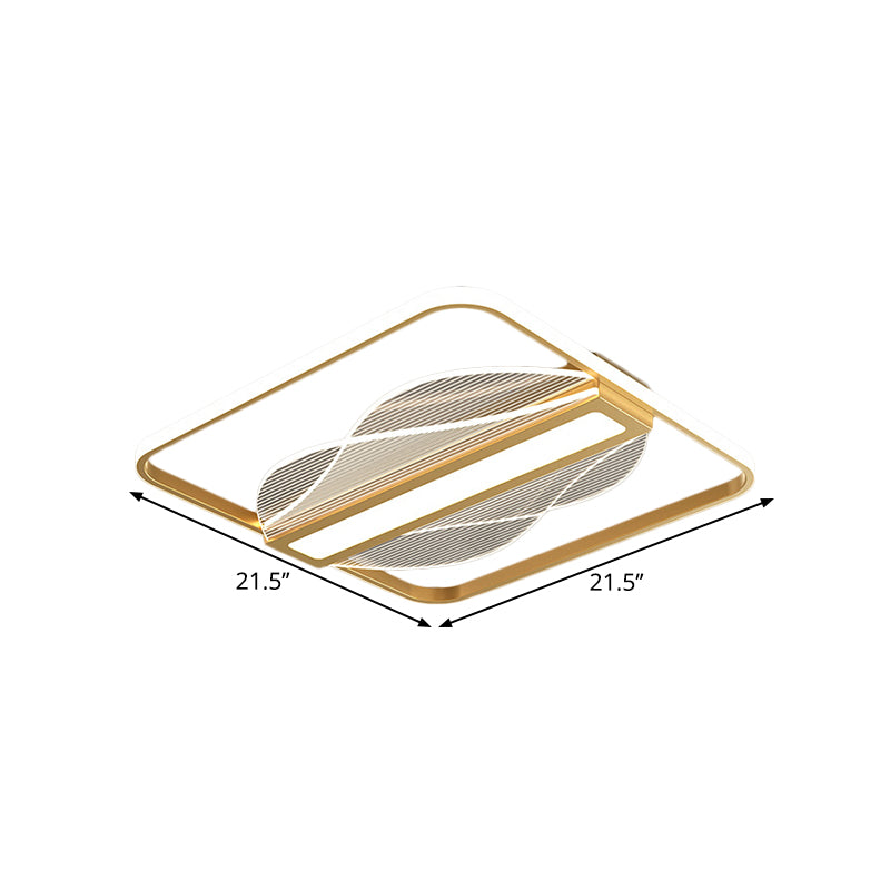 Simplicity LED Flush Mount Gold Squared Bar Decor Ceiling Lighting with Metallic Shade in Warm/White Light, 18"/21.5" Wide Clearhalo 'Ceiling Lights' 'Close To Ceiling Lights' 'Close to ceiling' 'Flush mount' Lighting' 1637097