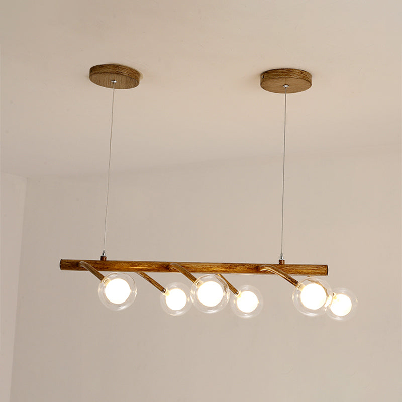 Branching Dining Hall Drop Pendant Industrial Wooden 6/8-Head Brown Island Chandelier with Modo Clear Glass Shade Clearhalo 'Ceiling Lights' 'Island Lights' Lighting' 1637210