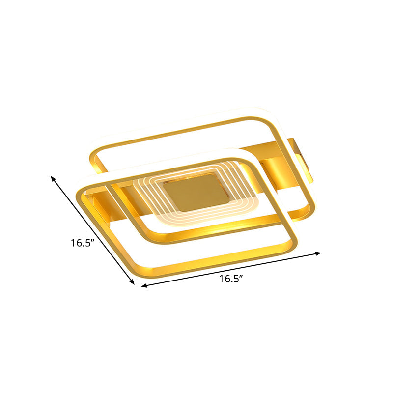 2-Rectangle/Square Flush Mount Lamp Nordic Metal 16.5"/20.5"/35.5" Wide LED Gold Ceiling Lighting, Warm/White Light Clearhalo 'Ceiling Lights' 'Close To Ceiling Lights' 'Close to ceiling' 'Flush mount' Lighting' 1637243