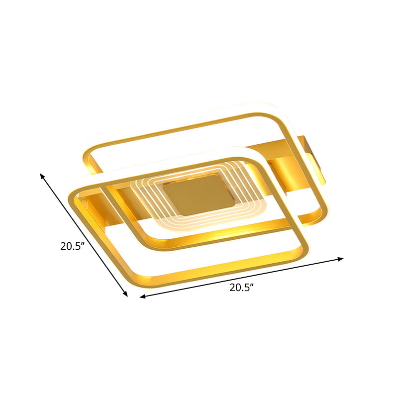 2-Rectangle/Square Flush Mount Lamp Nordic Metal 16.5"/20.5"/35.5" Wide LED Gold Ceiling Lighting, Warm/White Light Clearhalo 'Ceiling Lights' 'Close To Ceiling Lights' 'Close to ceiling' 'Flush mount' Lighting' 1637244