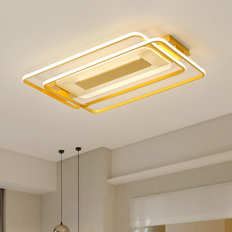 2-Rectangle/Square Flush Mount Lamp Nordic Metal 16.5"/20.5"/35.5" Wide LED Gold Ceiling Lighting, Warm/White Light Gold 35.5" Clearhalo 'Ceiling Lights' 'Close To Ceiling Lights' 'Close to ceiling' 'Flush mount' Lighting' 1637245