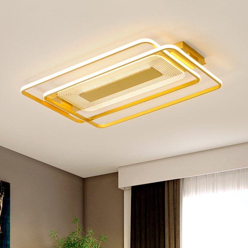 2-Rectangle/Square Flush Mount Lamp Nordic Metal 16.5"/20.5"/35.5" Wide LED Gold Ceiling Lighting, Warm/White Light Clearhalo 'Ceiling Lights' 'Close To Ceiling Lights' 'Close to ceiling' 'Flush mount' Lighting' 1637246