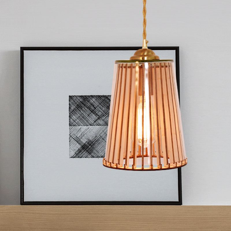 Gold Single Light Pendulum Lamp Farmhouse Amber Glass Cone/Barrel Stranded Rope Down Lighting Pendant Amber Barrel Clearhalo 'Ceiling Lights' 'Chandeliers' 'Glass shade' 'Glass' 'Industrial Pendants' 'Industrial' 'Middle Century Pendants' 'Pendant Lights' 'Pendants' 'Tiffany' Lighting' 1637264