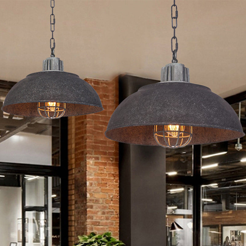 Black Single Head Suspension Lamp Vintage Metal Bowl Pendant Light Fixture with Oval Cage Shade Antique Black Clearhalo 'Art Deco Pendants' 'Black' 'Cast Iron' 'Ceiling Lights' 'Ceramic' 'Crystal' 'Industrial Pendants' 'Industrial' 'Metal' 'Middle Century Pendants' 'Pendant Lights' 'Pendants' 'Rustic Pendants' 'Tiffany' Lighting' 1637273