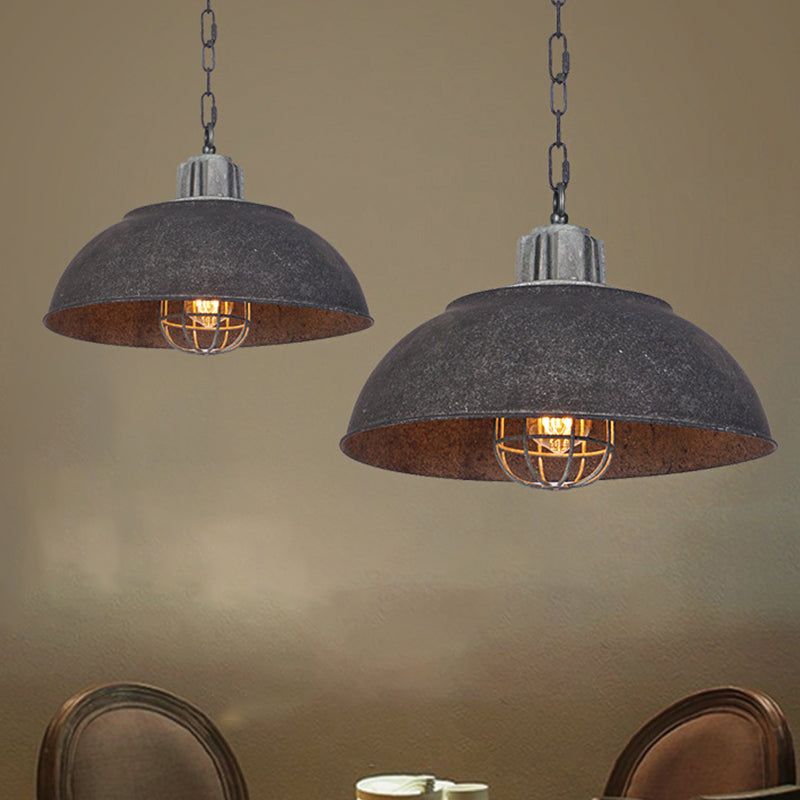 Black Single Head Suspension Lamp Vintage Metal Bowl Pendant Light Fixture with Oval Cage Shade Clearhalo 'Art Deco Pendants' 'Black' 'Cast Iron' 'Ceiling Lights' 'Ceramic' 'Crystal' 'Industrial Pendants' 'Industrial' 'Metal' 'Middle Century Pendants' 'Pendant Lights' 'Pendants' 'Rustic Pendants' 'Tiffany' Lighting' 1637274