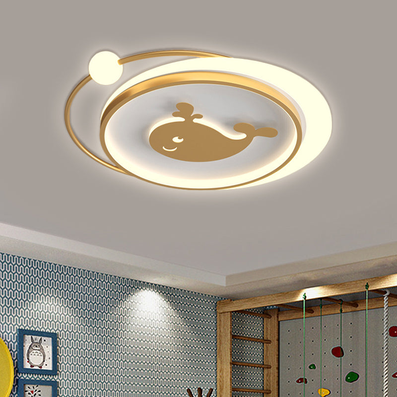 Circular Children Room Ceiling Mounted Fixture Metallic LED Flush Mount Lamp in Gold with Plane/Heart/Dolphin Pattern Clearhalo 'Ceiling Lights' 'Close To Ceiling Lights' 'Close to ceiling' 'Flush mount' Lighting' 1637303