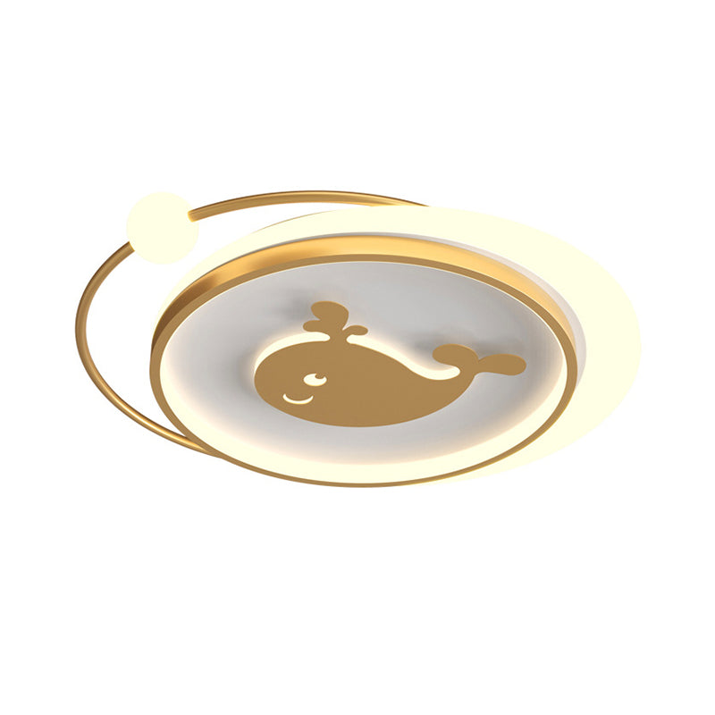 Circular Children Room Ceiling Mounted Fixture Metallic LED Flush Mount Lamp in Gold with Plane/Heart/Dolphin Pattern Clearhalo 'Ceiling Lights' 'Close To Ceiling Lights' 'Close to ceiling' 'Flush mount' Lighting' 1637304