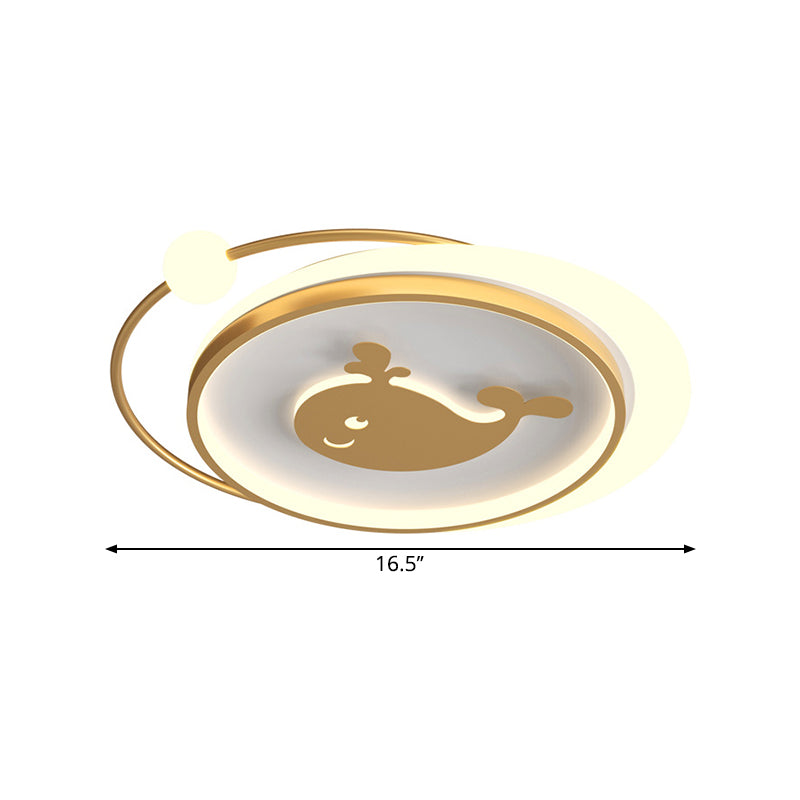 Circular Children Room Ceiling Mounted Fixture Metallic LED Flush Mount Lamp in Gold with Plane/Heart/Dolphin Pattern Clearhalo 'Ceiling Lights' 'Close To Ceiling Lights' 'Close to ceiling' 'Flush mount' Lighting' 1637305