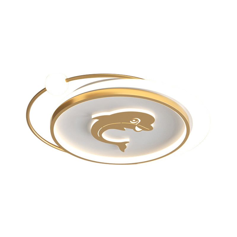 Circular Children Room Ceiling Mounted Fixture Metallic LED Flush Mount Lamp in Gold with Plane/Heart/Dolphin Pattern Clearhalo 'Ceiling Lights' 'Close To Ceiling Lights' 'Close to ceiling' 'Flush mount' Lighting' 1637309