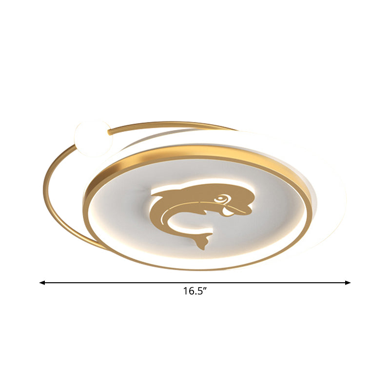 Circular Children Room Ceiling Mounted Fixture Metallic LED Flush Mount Lamp in Gold with Plane/Heart/Dolphin Pattern Clearhalo 'Ceiling Lights' 'Close To Ceiling Lights' 'Close to ceiling' 'Flush mount' Lighting' 1637310