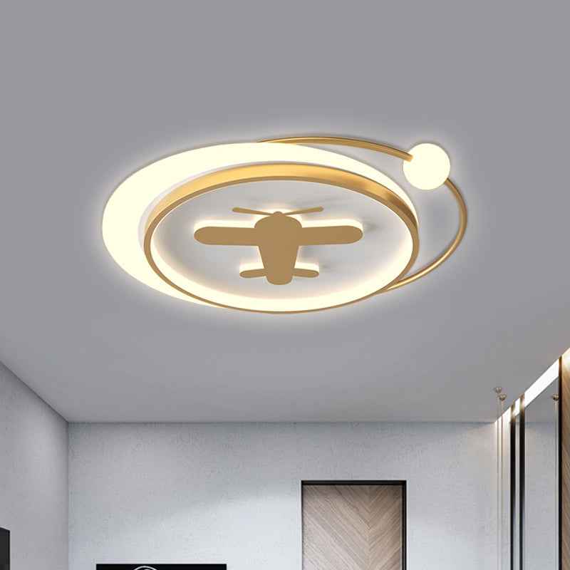 Circular Children Room Ceiling Mounted Fixture Metallic LED Flush Mount Lamp in Gold with Plane/Heart/Dolphin Pattern Clearhalo 'Ceiling Lights' 'Close To Ceiling Lights' 'Close to ceiling' 'Flush mount' Lighting' 1637313