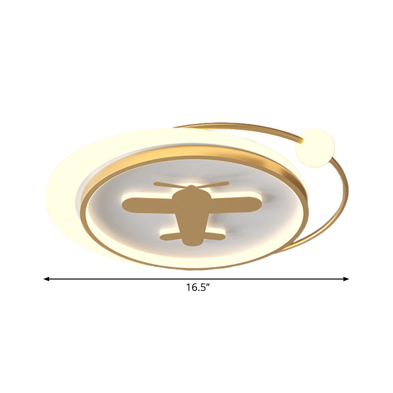 Circular Children Room Ceiling Mounted Fixture Metallic LED Flush Mount Lamp in Gold with Plane/Heart/Dolphin Pattern Clearhalo 'Ceiling Lights' 'Close To Ceiling Lights' 'Close to ceiling' 'Flush mount' Lighting' 1637315