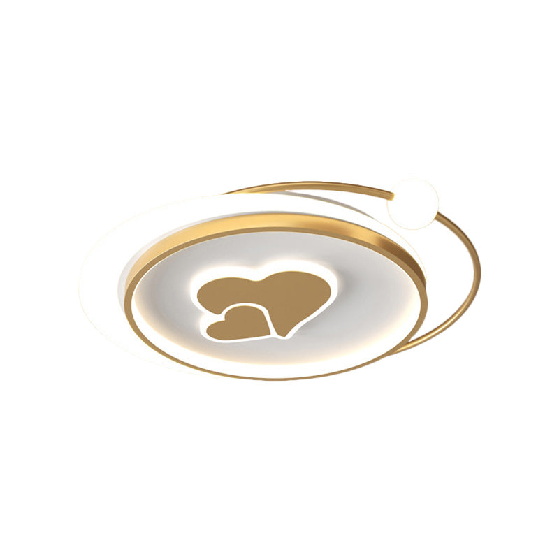 Circular Children Room Ceiling Mounted Fixture Metallic LED Flush Mount Lamp in Gold with Plane/Heart/Dolphin Pattern Clearhalo 'Ceiling Lights' 'Close To Ceiling Lights' 'Close to ceiling' 'Flush mount' Lighting' 1637319