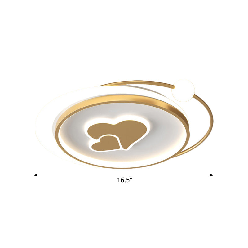 Circular Children Room Ceiling Mounted Fixture Metallic LED Flush Mount Lamp in Gold with Plane/Heart/Dolphin Pattern Clearhalo 'Ceiling Lights' 'Close To Ceiling Lights' 'Close to ceiling' 'Flush mount' Lighting' 1637320