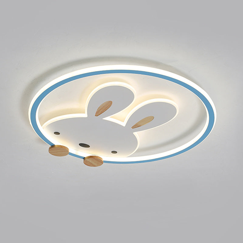 Pink/Yellow/Blue Round Flush Light Fixture Simple LED Metallic Flush Ceiling Light with Rabbit Pattern Clearhalo 'Ceiling Lights' 'Close To Ceiling Lights' 'Close to ceiling' 'Flush mount' Lighting' 1637327