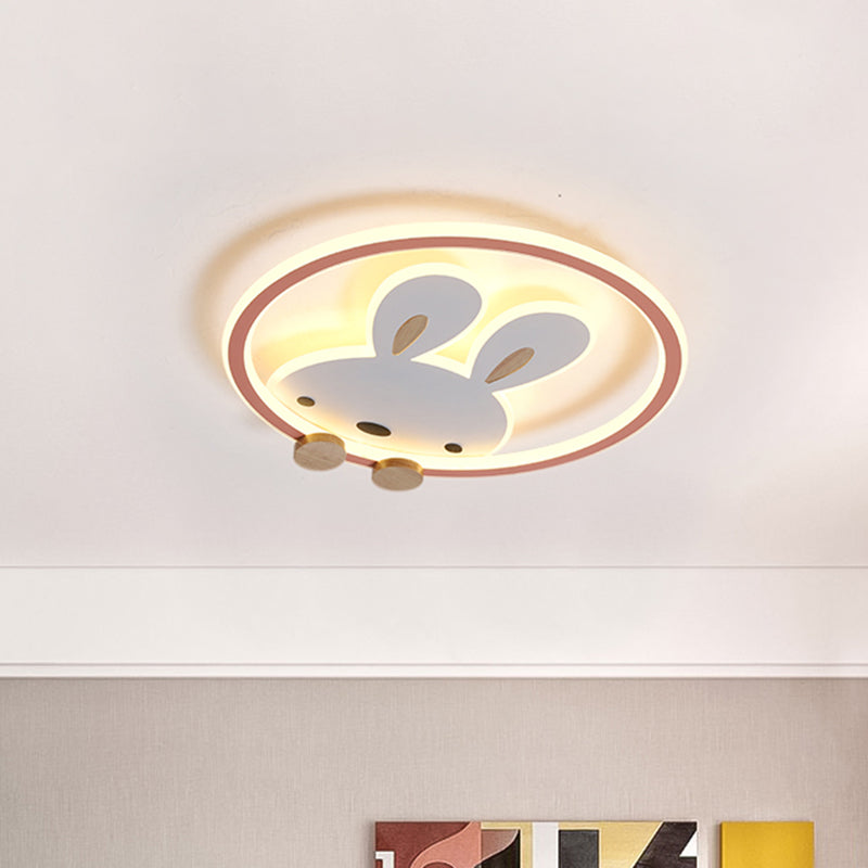Pink/Yellow/Blue Round Flush Light Fixture Simple LED Metallic Flush Ceiling Light with Rabbit Pattern Clearhalo 'Ceiling Lights' 'Close To Ceiling Lights' 'Close to ceiling' 'Flush mount' Lighting' 1637330