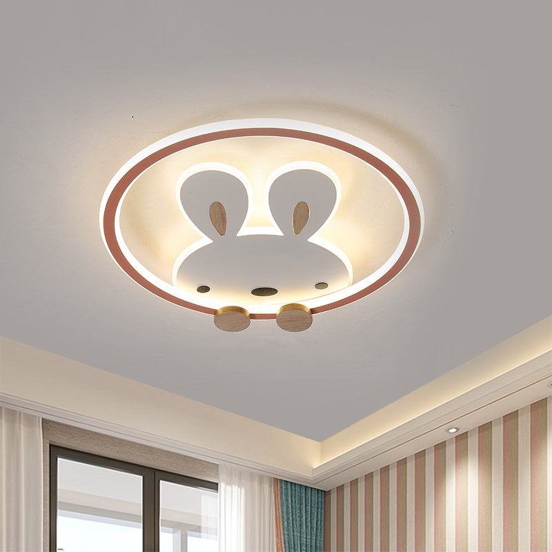 Pink/Yellow/Blue Round Flush Light Fixture Simple LED Metallic Flush Ceiling Light with Rabbit Pattern Clearhalo 'Ceiling Lights' 'Close To Ceiling Lights' 'Close to ceiling' 'Flush mount' Lighting' 1637331
